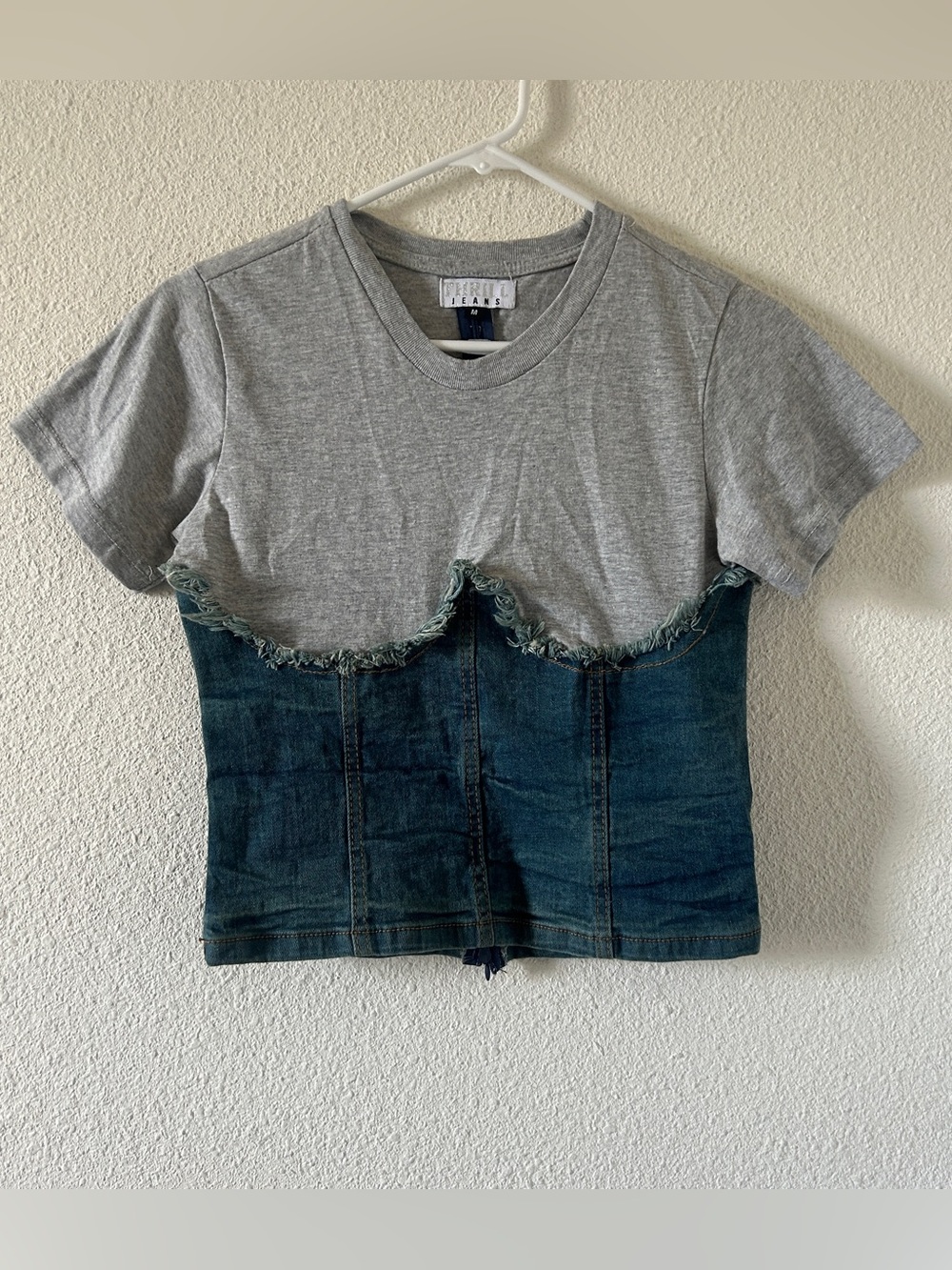 Thrill Jeans all in one Corset Tshirt Mixed Media Women’s Medium gray blue